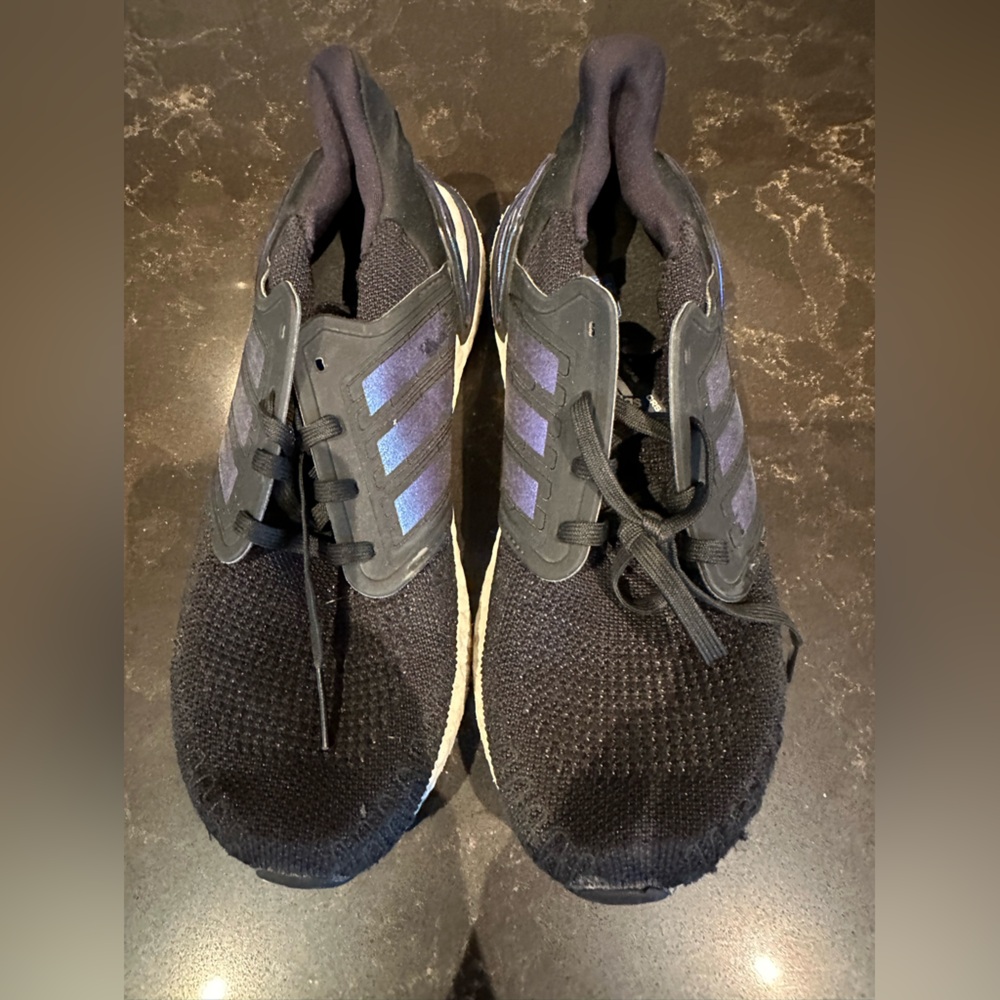 ADIDAS Black with Blue Stripes Boys Size 6 Running Shoes Sneakers